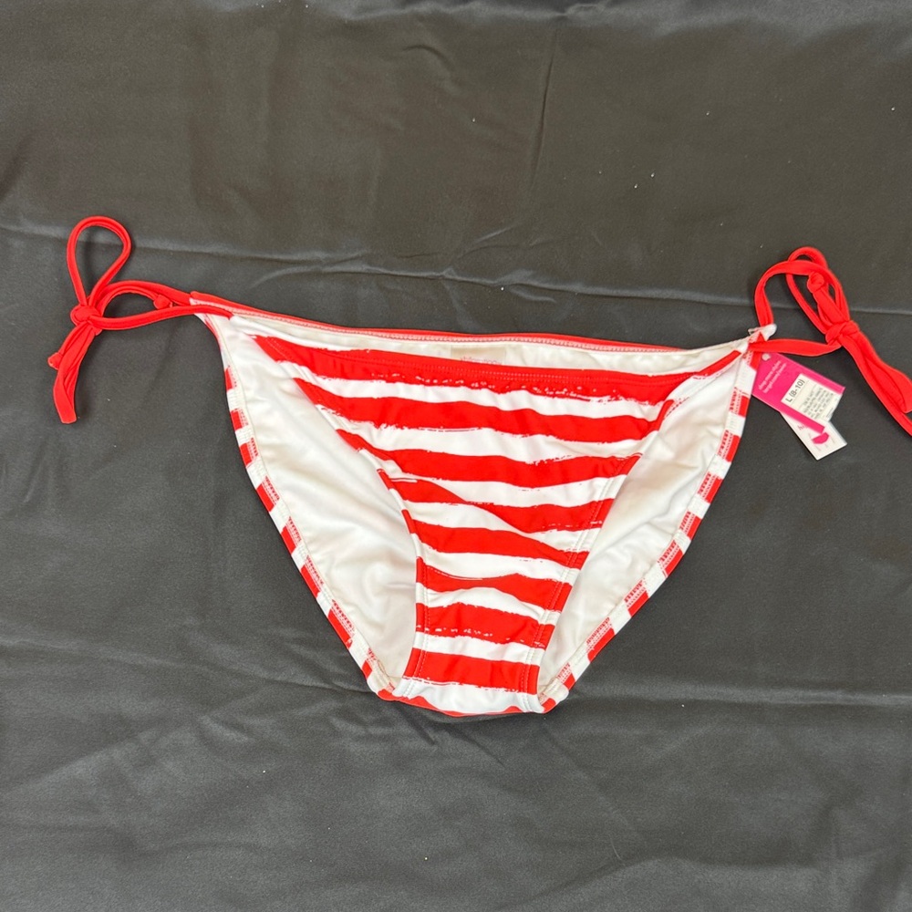 New Red and White Striped Bikini Bottom size large 8-10 new swim bottom